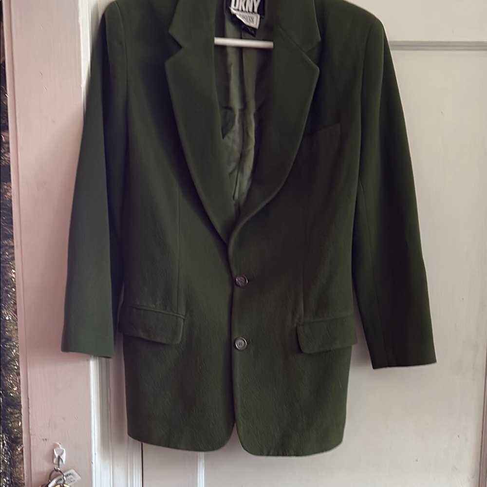 Vintage DKNY Bergdorf Goodman Olive Wool Cashmere Longline Jacket Size 4